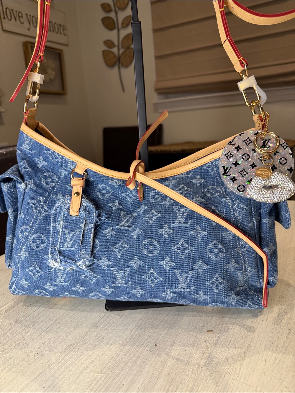 Source Unknown LV Carryall PM Blue Denim Monogram Shoulder Bag
